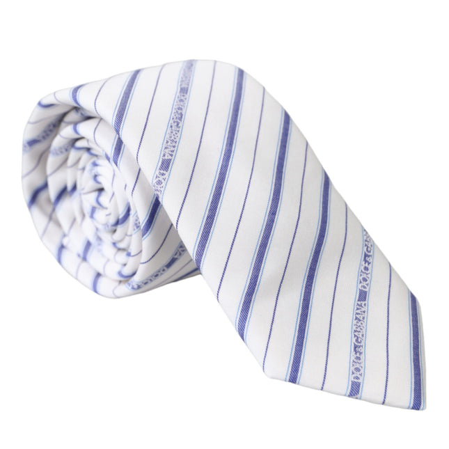 Dolce & Gabbana White Blue Stripes Silk Adjustable Tie