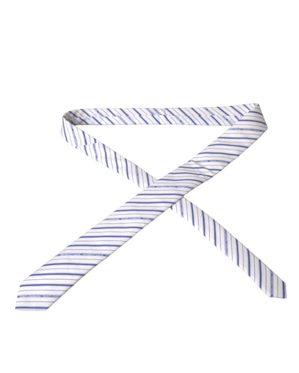 Dolce & Gabbana White Blue Stripes Silk Adjustable Tie