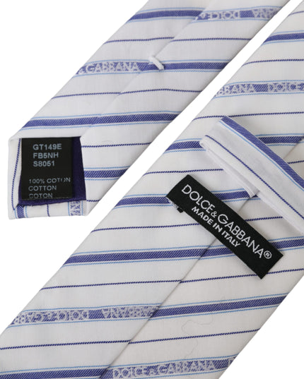 Dolce & Gabbana White Blue Stripes Silk Adjustable Tie