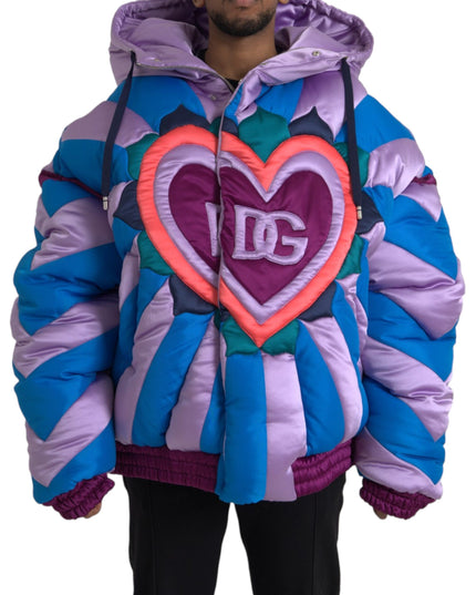 Dolce & Gabbana Multicolor Heart Logo Hooded Puffer Jacket