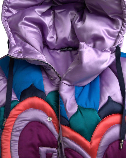 Dolce & Gabbana Multicolor Heart Logo Hooded Puffer Jacket