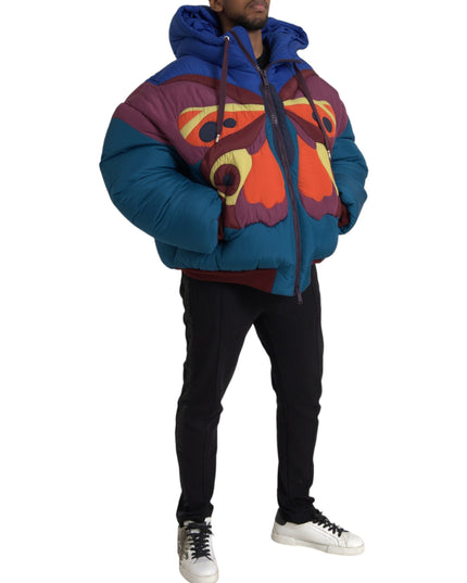 Dolce & Gabbana Multicolor Butterfly Hooded Puffer Jacket