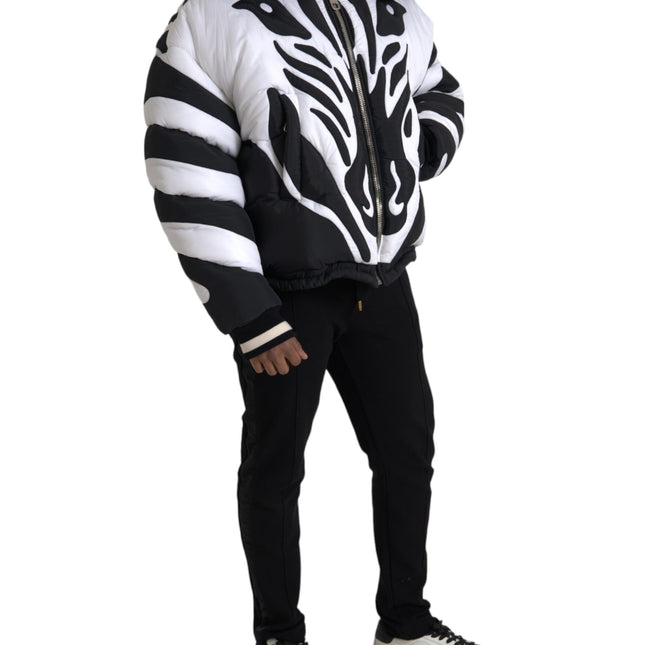 Dolce & Gabbana Black White Stripes Hooded Puffer Jacket