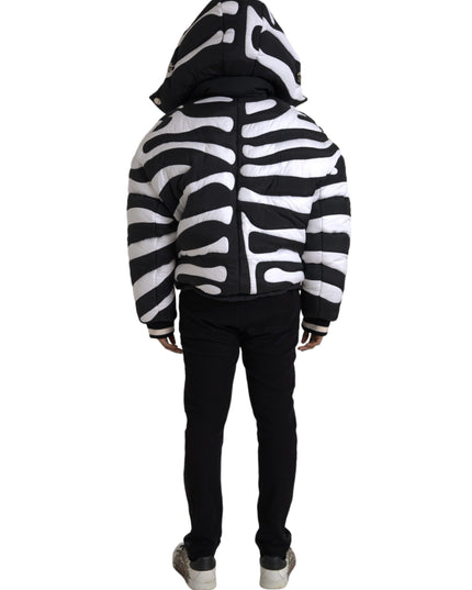 Dolce & Gabbana Black White Stripes Hooded Puffer Jacket