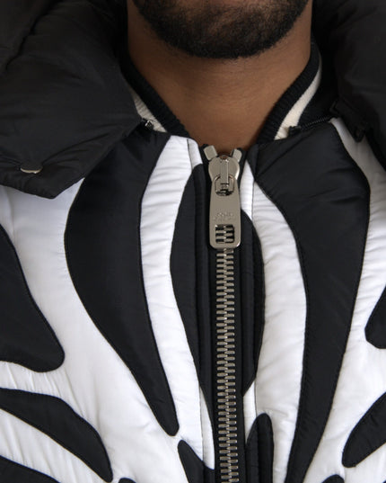 Dolce & Gabbana Black White Stripes Hooded Puffer Jacket