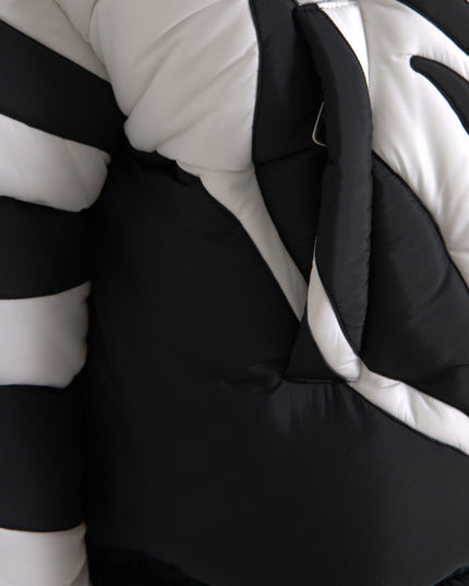 Dolce & Gabbana Black White Stripes Hooded Puffer Jacket