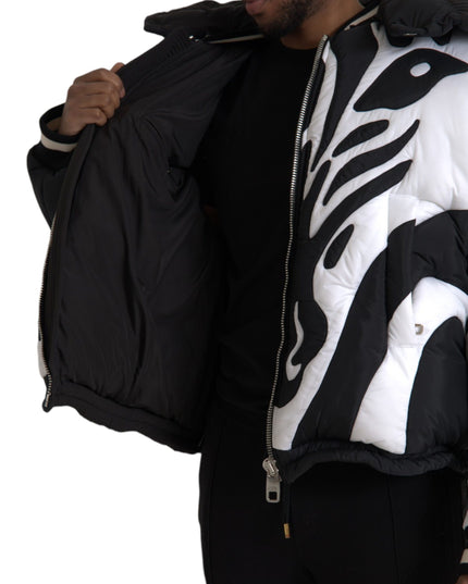 Dolce & Gabbana Black White Stripes Hooded Puffer Jacket