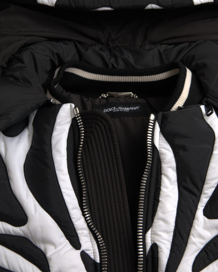Dolce & Gabbana Black White Stripes Hooded Puffer Jacket