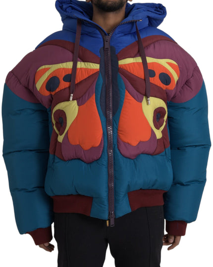 Dolce & Gabbana Multicolor Butterfly Hooded Puffer Jacket