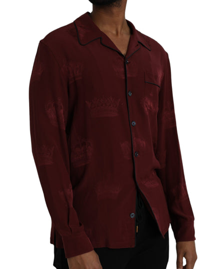 Dolce & Gabbana Maroon Crown Jacquard Silk Long Sleeve Shirt