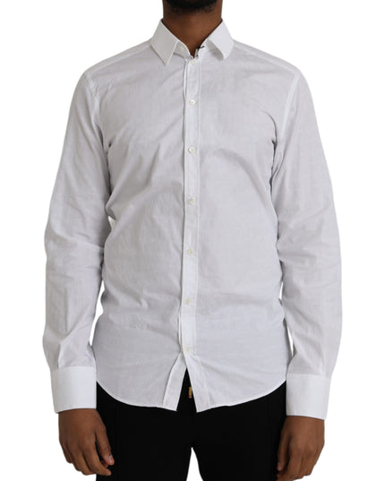 Dolce & Gabbana White Cotton Long Sleeve Dress GOLD Shirt