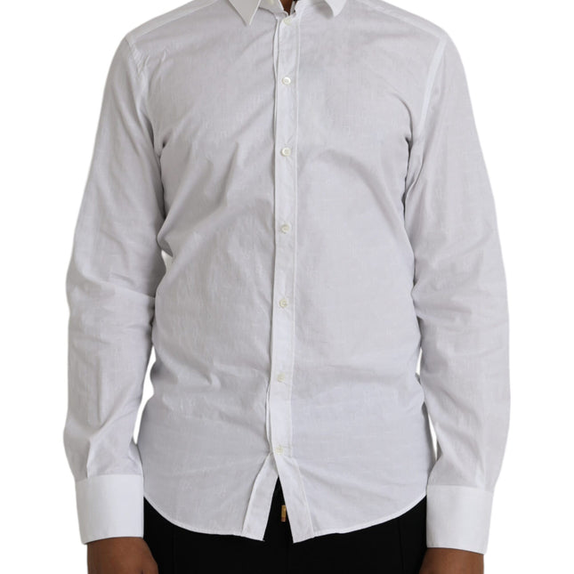 Dolce & Gabbana White Cotton Long Sleeve Dress GOLD Shirt