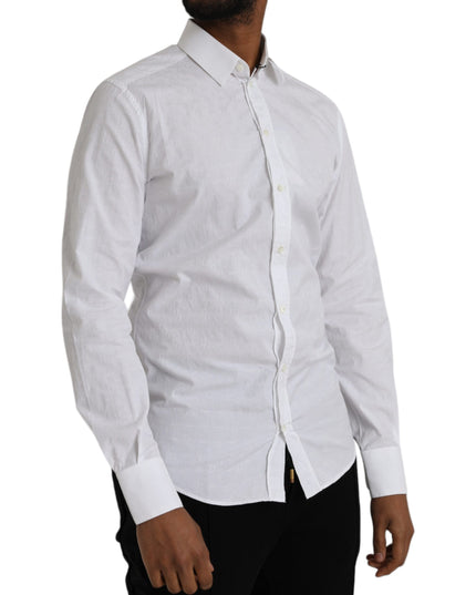 Dolce & Gabbana White Cotton Long Sleeve Dress GOLD Shirt