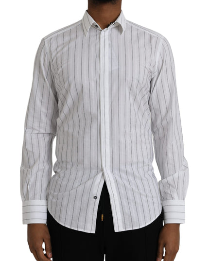 Dolce & Gabbana Black White Striped Formal Dress GOLD Shirt
