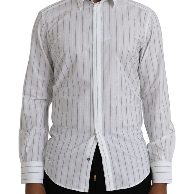 Dolce & Gabbana Black White Striped Formal Dress GOLD Shirt