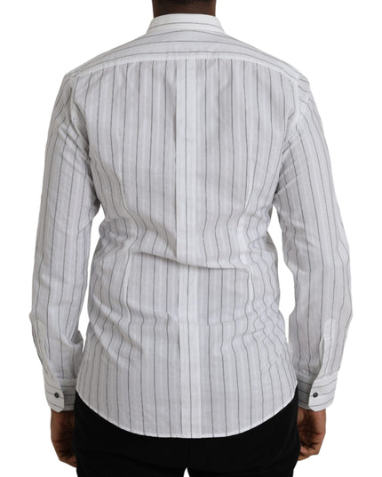 Dolce & Gabbana Black White Striped Formal Dress GOLD Shirt