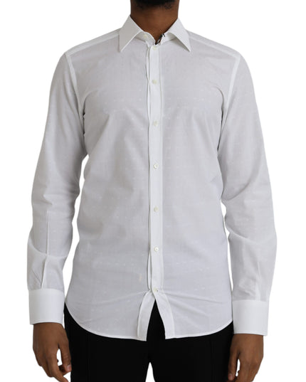 Dolce & Gabbana White Logo Cotton Men Dress GOLD Shirt