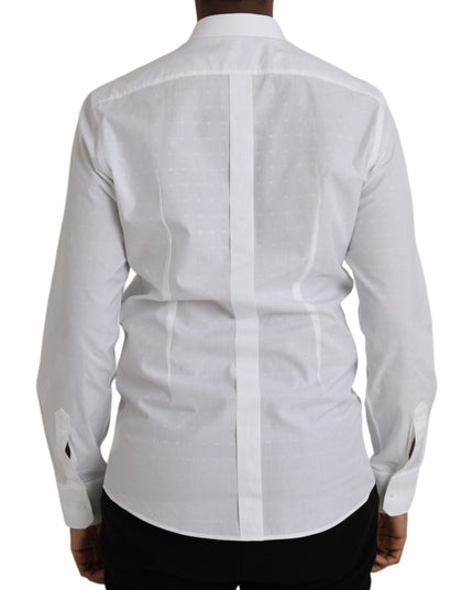 Dolce & Gabbana White Logo Cotton Men Dress GOLD Shirt