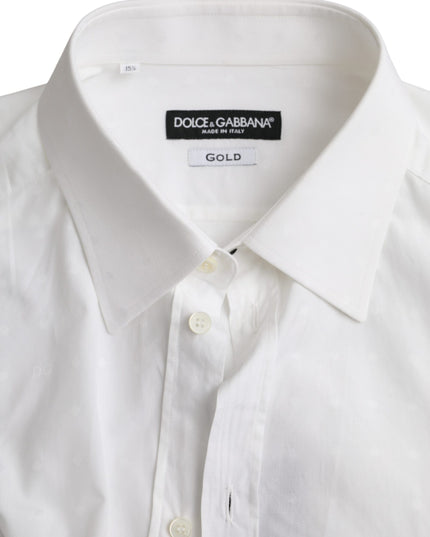 Dolce & Gabbana White Logo Cotton Men Dress GOLD Shirt