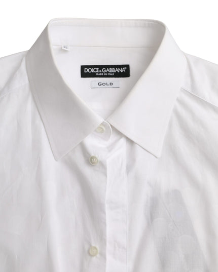 Dolce & Gabbana White Polka Dotted Cotton Dress GOLD Shirt