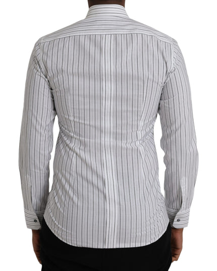 Dolce & Gabbana Black White Striped Formal Dress GOLD Shirt