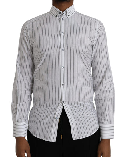 Dolce & Gabbana Black White Striped Formal Dress GOLD Shirt
