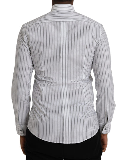 Dolce & Gabbana Black White Striped Formal Dress GOLD Shirt