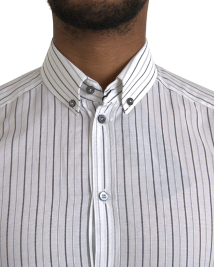 Dolce & Gabbana Black White Striped Formal Dress GOLD Shirt