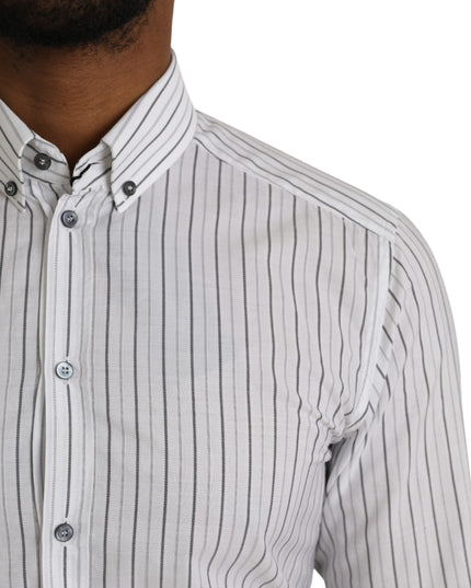 Dolce & Gabbana Black White Striped Formal Dress GOLD Shirt