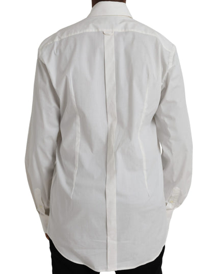 Dolce & Gabbana White Cotton Dress Slim Fit GOLD Shirt