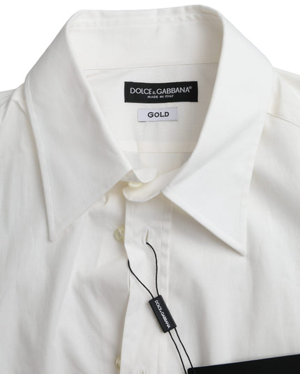 Dolce & Gabbana White Cotton Dress Slim Fit GOLD Shirt