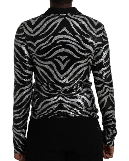 Dolce & Gabbana Black Silver Sequined Polyester Sweater
