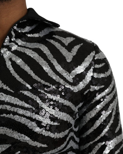 Dolce & Gabbana Black Silver Sequined Polyester Sweater