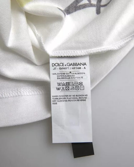 Dolce & Gabbana White Graphic Cotton Short Sleeves Men T-shirt