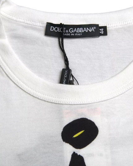 Dolce & Gabbana White Graphic Cotton Short Sleeves Men T-shirt