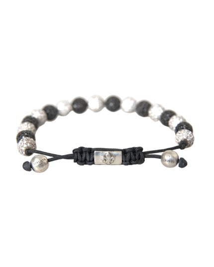 Nialaya CZ Crystal Ball Black White Beaded Bracelet