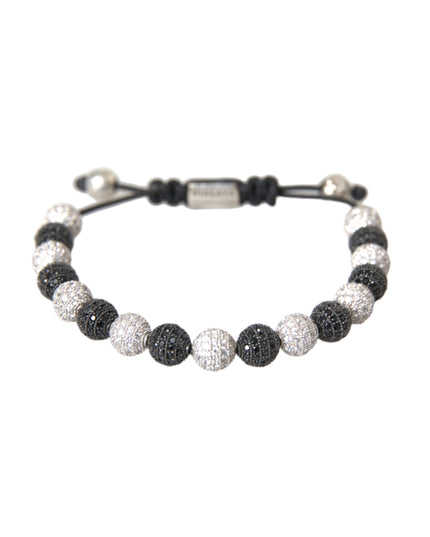 Nialaya CZ Crystal Ball Black White Beaded Bracelet