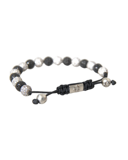 Nialaya CZ Crystal Ball Black White Beaded Bracelet