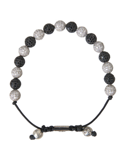 Nialaya CZ Crystal Ball Black White Beaded Bracelet