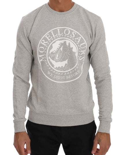 Frankie Morello Gray Cotton Crewneck Pullover Sweater