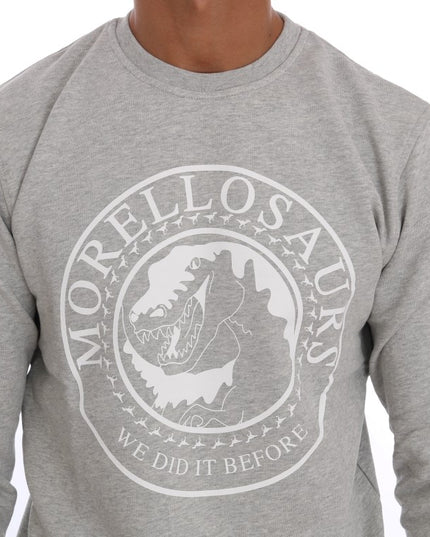 Frankie Morello Gray Cotton Crewneck Pullover Sweater