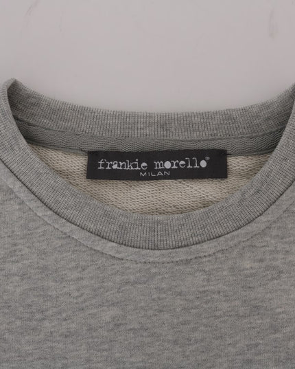 Frankie Morello Gray Cotton Crewneck Pullover Sweater