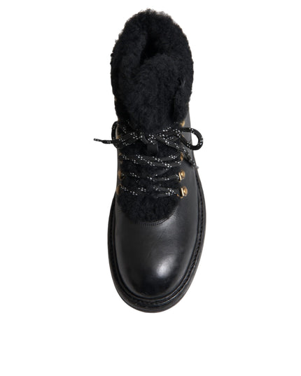 Dolce & Gabbana Black Leather Bernini Shearling Boots Shoes