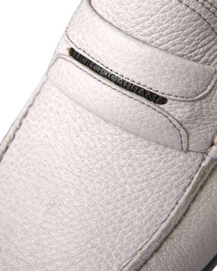 Dolce & Gabbana White Gray Leather Slip Mocassin Shoes Loafer