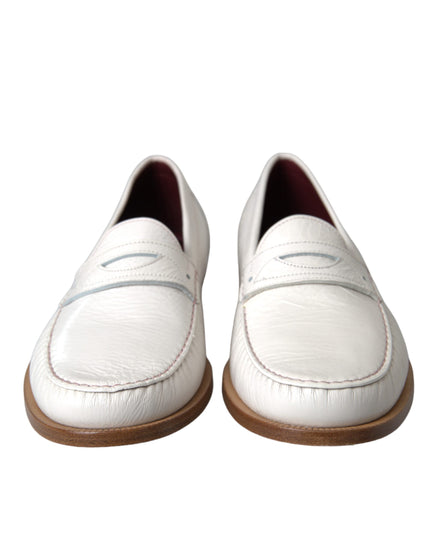 Dolce & Gabbana White Leather Slip On Mocassin Loafers Shoes