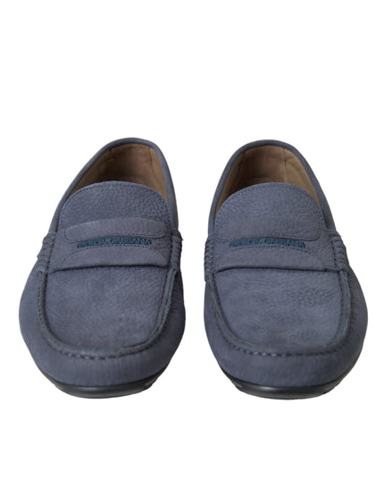 Dolce & Gabbana Blue Calf Leather Slip On Moccasin Shoes