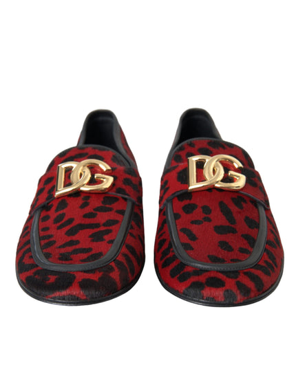 Dolce & Gabbana Red Black Leopard DG Loafers Formal Men Shoes
