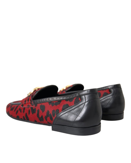 Dolce & Gabbana Red Black Leopard DG Loafers Formal Men Shoes