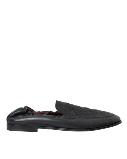 Dolce & Gabbana Black Logo Embroidered Leather Loafer Men Dress Shoes