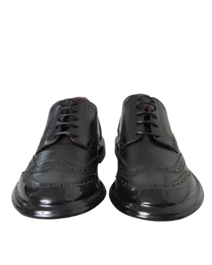 Dolce & Gabbana Black Leather Oxford Wingtip Formal Men Shoes
